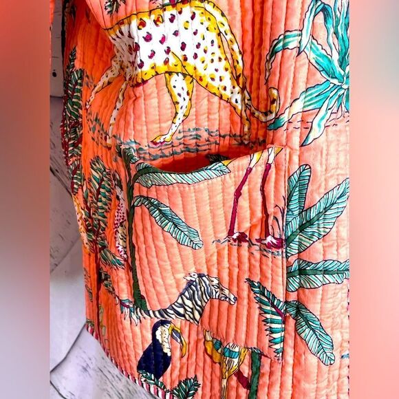 Tropical Boho Jungle Print/Stripes Jacket Quilted Reversible L - Picture 4 of 10
